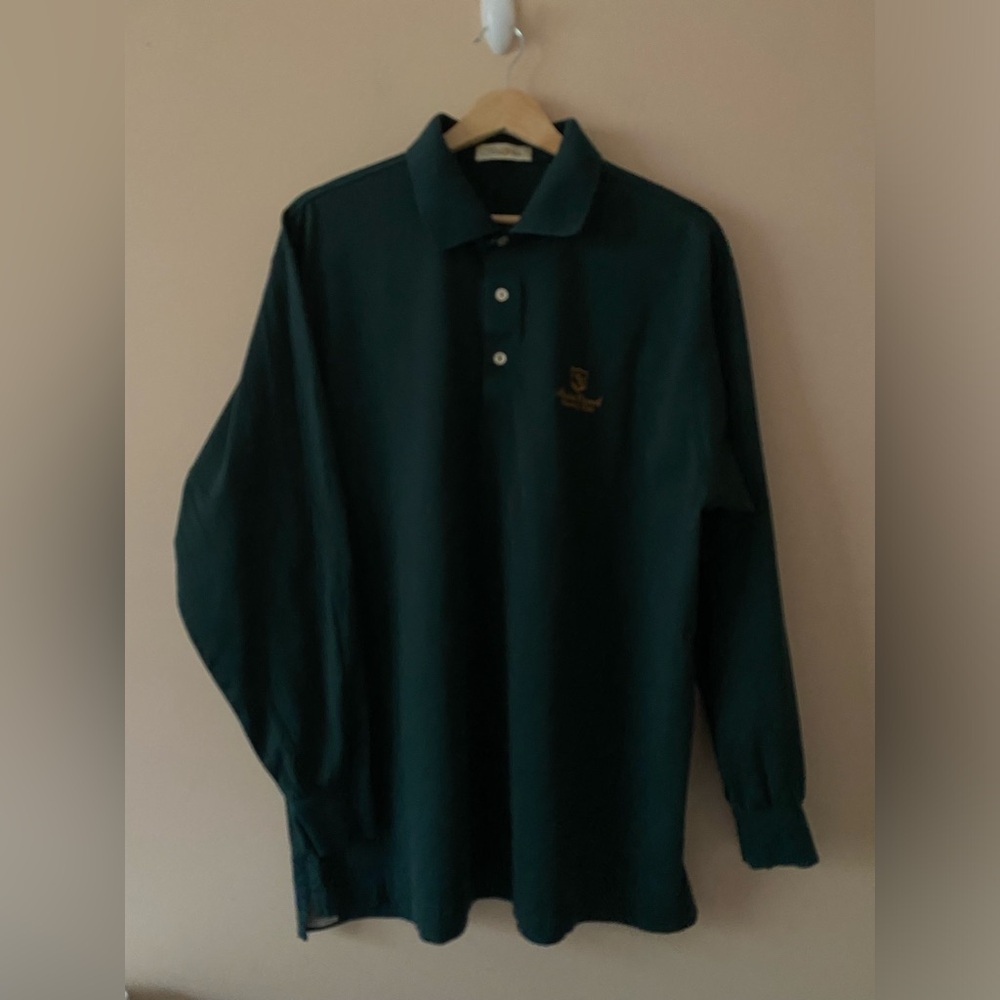 Men’s Peter Millar Golf Brier Creek CC Logo Collared Henley Dark Green Size L